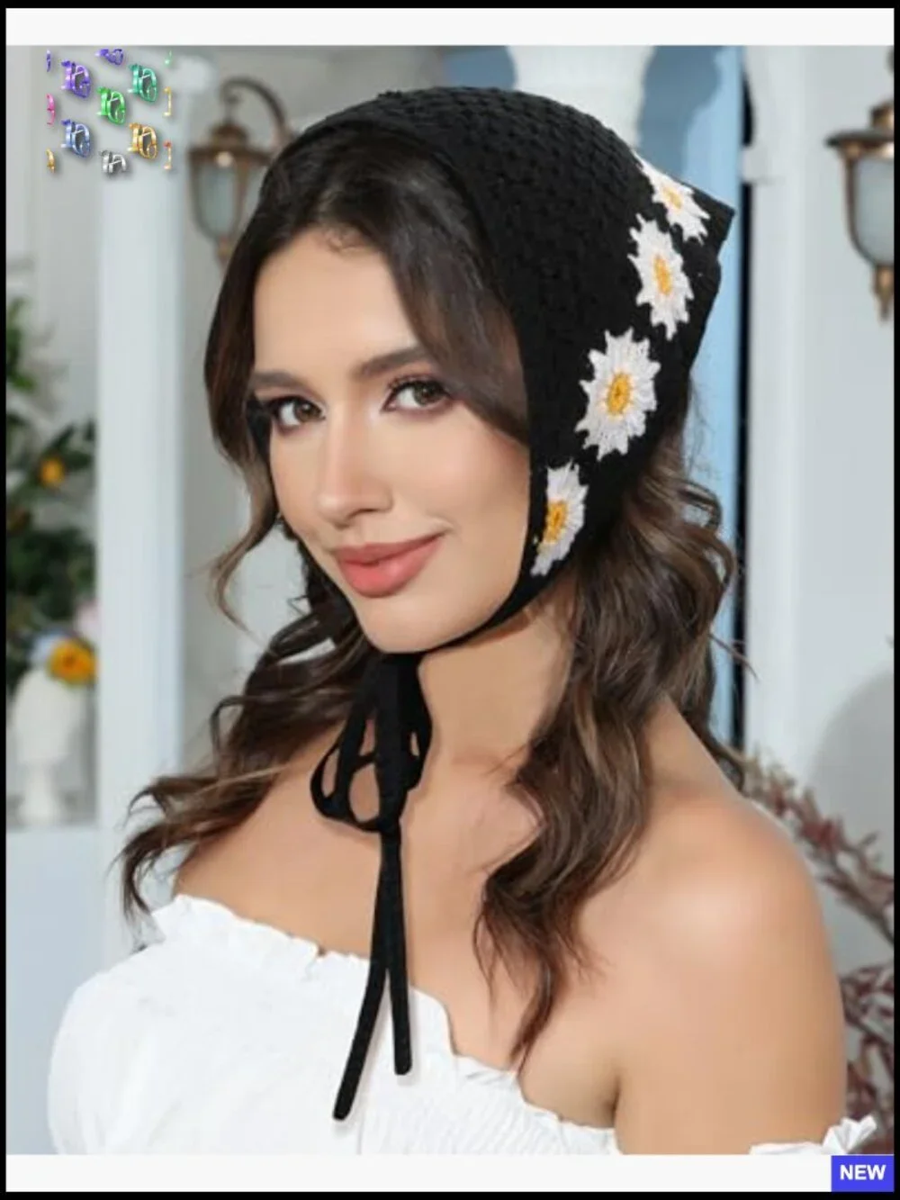Crochet Head Scarf Bandana Boho Floral Knit Tie-Back Headband Hair Accessory